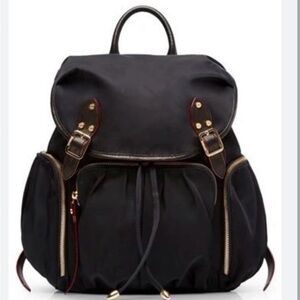 MZ Wallace Marlena Black Backpack with red and gold accent